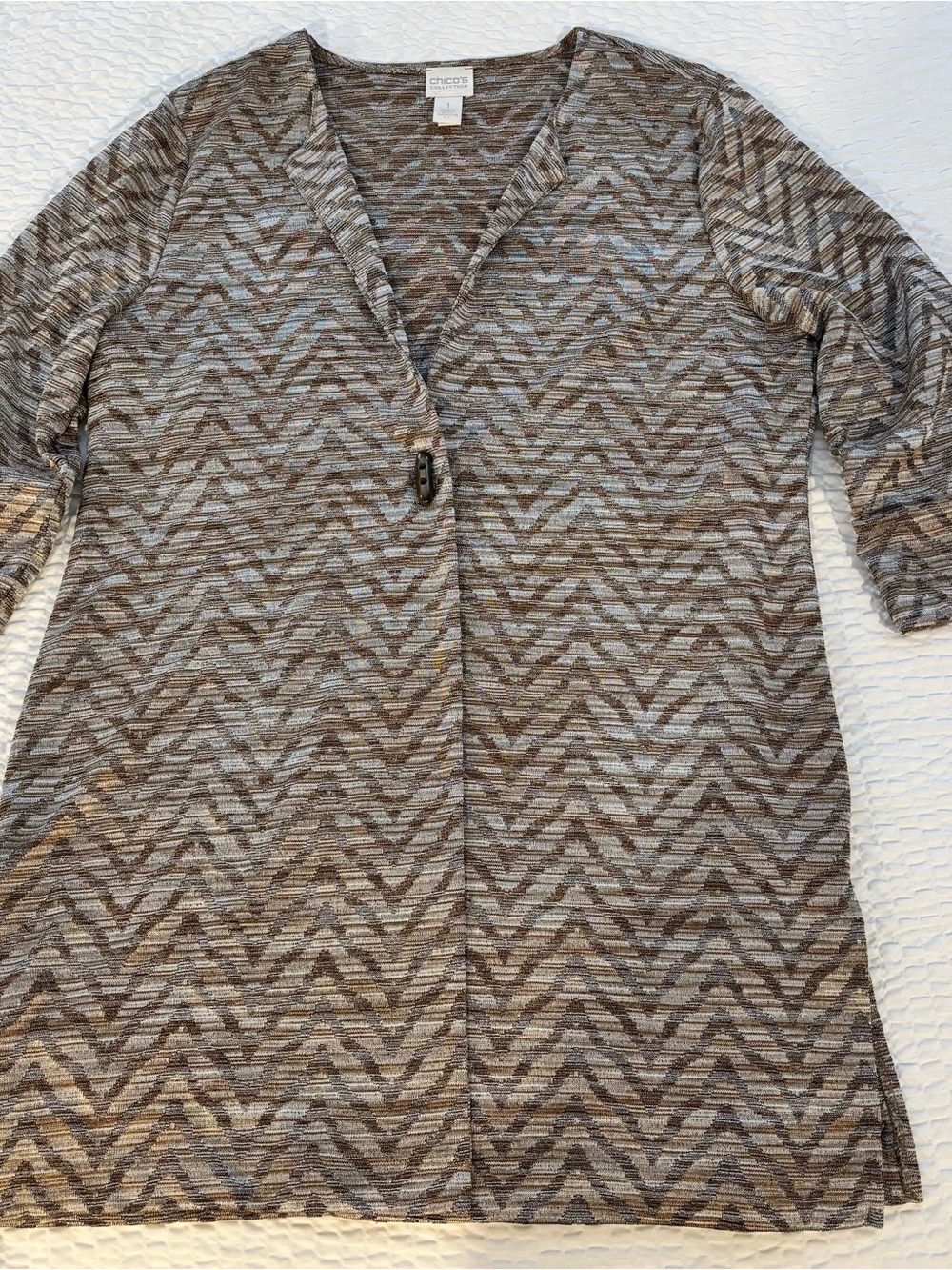 Chico’s Collection Chevron Knit Long Cardigan Size 1